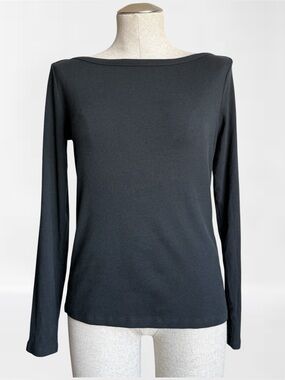 Banana Republic Ribbed Boatneck Long Sleeve Top | Black | Size M